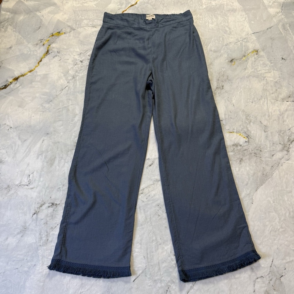 Isaac Mizrahi Live Bridgehampton Pants Womens Size 14T Gray‎ Linen Blend Fringe